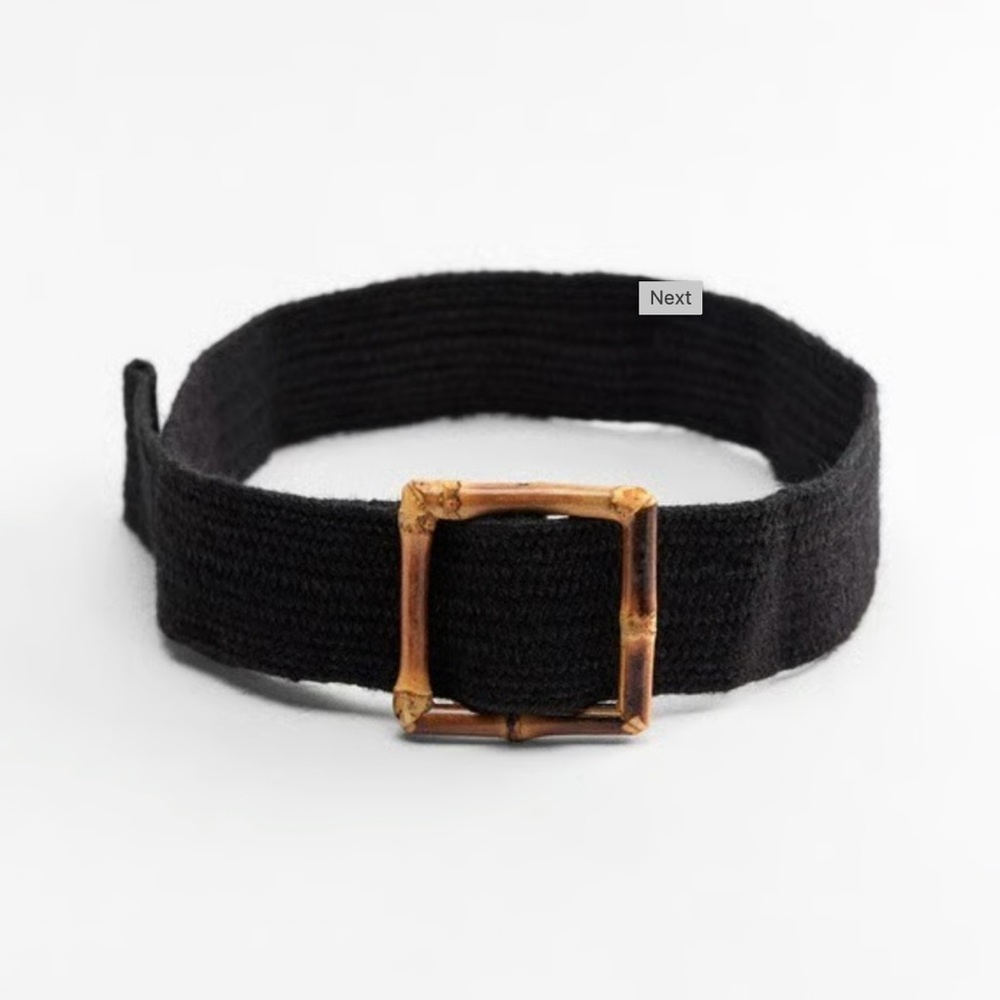 Zara JUTE ELASTIC BELT WITH SQUARE BUCKLE. Black. Size US 30. New with Tags. - Picture 4 of 4